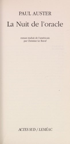 LA NUIT DE LORACLE, de Paul Auster | portada del libro