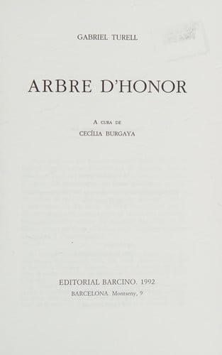 ARBRE D'HONOR | portada del libro