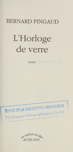 L'HORLOGE DE VERRE, de Bernard Pingaud | portada del libro