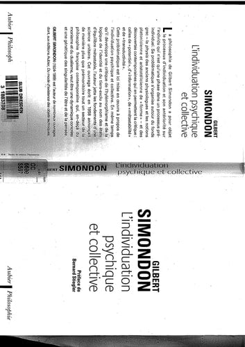 L'INDIVIDUATION PSYCHIQUE ET COLLECTIVE A LA LUMIERE DES NOT, de Gilbert Simondon | portada del libro
