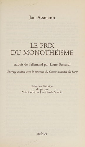 LE PRIX DU MONOTHEISME, de Jan Assmann | portada del libro