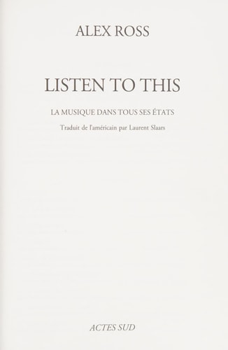 LISTEN TO THIS, de Alex Ross | portada del libro