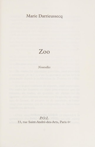 ZOO, de Darrieussecq | portada del libro