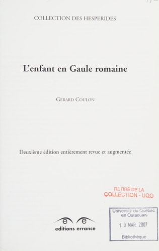 L'ENFANT EN GAULE ROMAINE, de Coulon | portada del libro