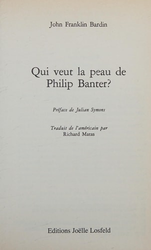 QUI VEUT LA PEAU DE PHILIP BANTER ?, de John Franklin Bardin | portada del libro