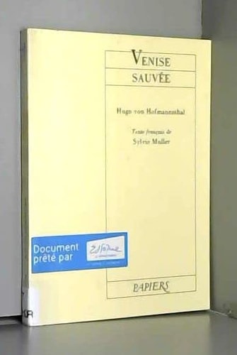 VENISE SAUVEE, de Hugo von Hofmannsthal | portada del libro