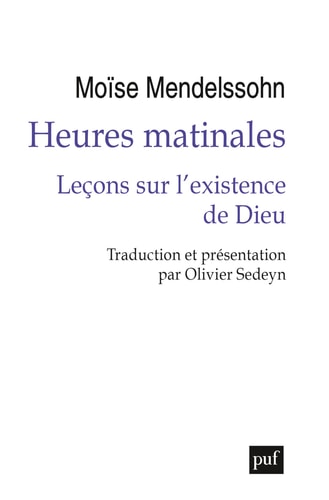 EURES MATINALES. LECONS SUR L'EXISTENCE, de Moses Mendelssohn | portada del libro