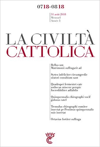 CIVILTA CATTOLICA JUILLET-AOUT 2018, de Antonio Spadaro  sj | portada del libro
