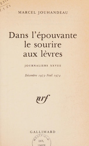 DANS L'EPOUVANTE LE SOURIRE AUX LEVRES, de Marcel Jouhandeau | portada del libro