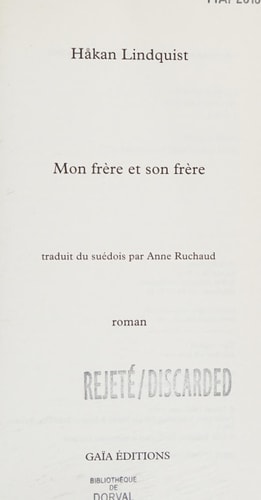 ON FRERE ET SON FRERE - NE (ECB), de Håkan Lindquist | portada del libro
