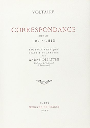 CORRESPONDANCE AVEC LES TRONCHIN, de VOLTAIRE | portada del libro