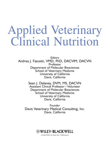 FASCETTI APPLIED VETERINARY CLINICAL NUTRITION, de Andrea J. Fascetti | portada del libro