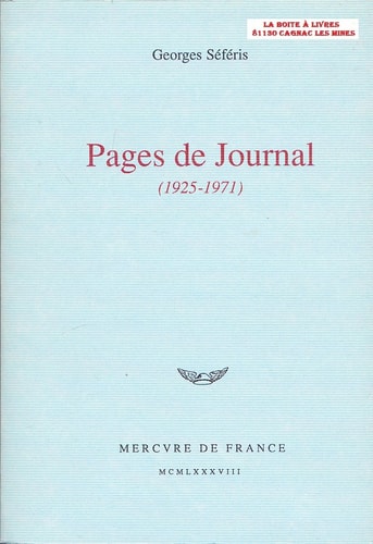 PAGES DE JOURNAL, de Giṓrgos Seférīs | portada del libro
