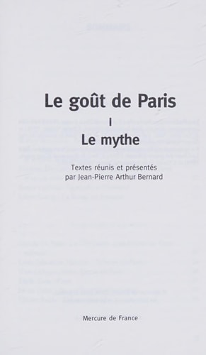 LE GOUT DE PARIS T1, de Jean-Pierre Arthur Bernard | portada del libro