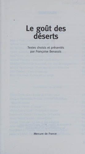 LE GOUT DES DESERTS, de Françoise Benassis | portada del libro