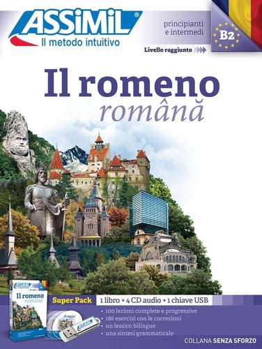 IL ROMENO, B2 : SUPERPACK : 1 LIBRO + 4 CD AUDIO + 1 CHIAVE USB, de ASSIMIL | portada del libro