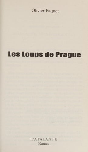 LES LOUPS DE PRAGUE, de PAQUET OLIVIER | portada del libro