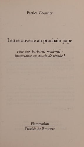 ETTRE OUVERTE AU PROCHAIN PAP, de GOURRIER PATRICE | portada del libro