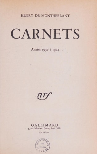 CARNETS, de Henry de Montherlant | portada del libro