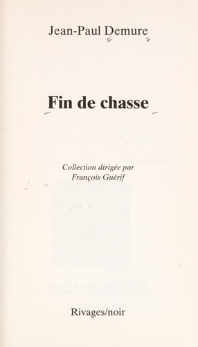 FIN DE CHASSE, de Jean-Paul Demure | portada del libro