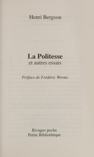 LA POLITESSE, de Henri Bergson | portada del libro