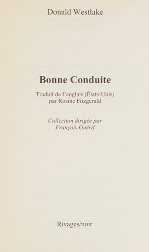 BONNE CONDUITE, de Donald Westlake | portada del libro
