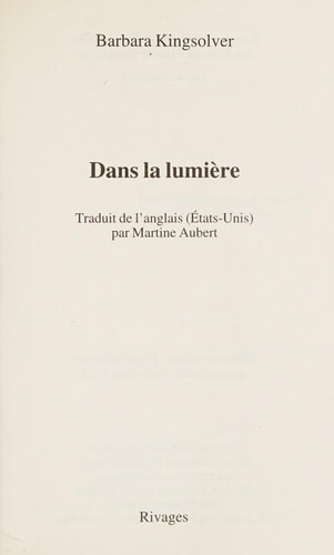 DANS LA LUMIERE, de Barbara Kingsolver | portada del libro