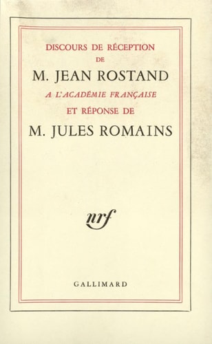 DISCOURS DE RECEPTION A L'ACADEMIE FRANCAISE ET REPONSE DE M, de Jules Romains | portada del libro