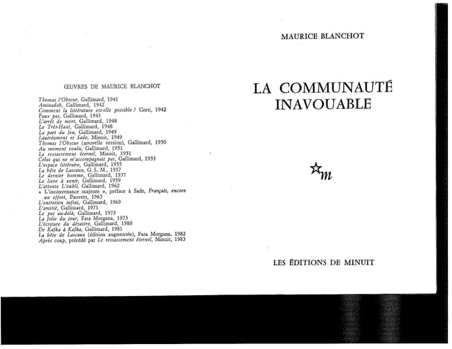 LA COMMUNAUTE INAVOUABLE, de Maurice Blanchot | portada del libro