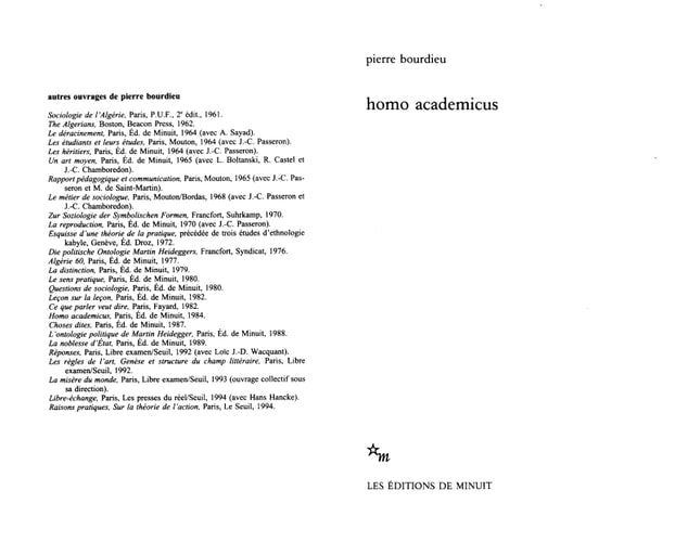 HOMO ACADEMICUS, de Pierre Bourdieu | portada del libro