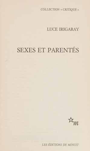 SEXES ET PARENTES, de Luce Irigaray | portada del libro