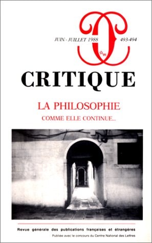 REVUE CRITIQUE 493 494, de Collectif | portada del libro