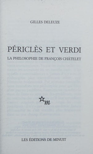 PERICLES ET VERDI LA PHILOSOPHIE DE FRANCOIS CHATELET, de Deleuze | portada del libro