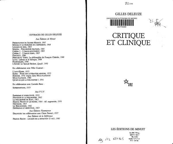 CRITIQUE ET CLINIQUE, de Gilles Deleuze | portada del libro