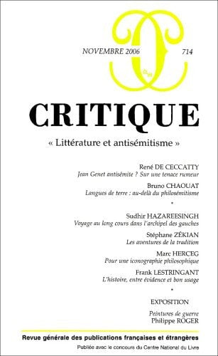 CRITIQUE 714 LITTERATURE ET ANTISEMITISME, de COLLECTIF | portada del libro