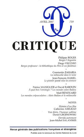 REVUE CRITIQUE 719, de Philippe Roger | portada del libro