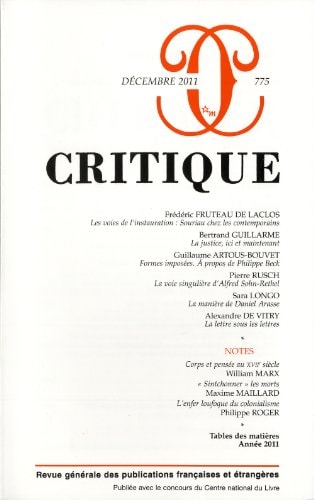 CRITIQUE 775, de Frédéric Fruteau de Laclos | portada del libro