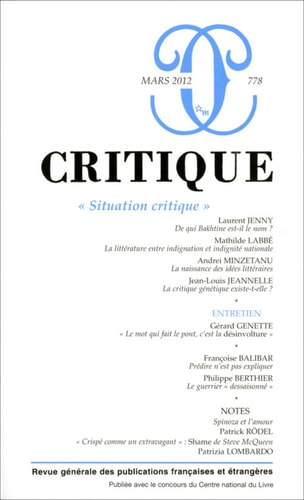 REVUE CRITIQUE 778, de Laurent Jenny | portada del libro