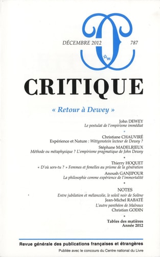 REVUE CRITIQUE 787, de John Dewey | portada del libro