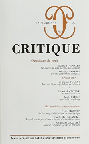 REVUE CRITIQUE 821 QUESTIONS DE GOUT, de COLLECTIF | portada del libro