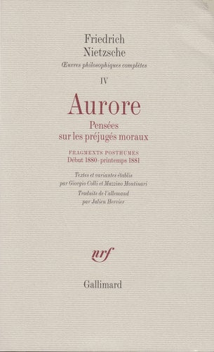 AURORE / FRAGMENTS POSTHUMES DEBUT 1880 PRINTEMPS 1881, de Friedrich Nietzsche | portada del libro