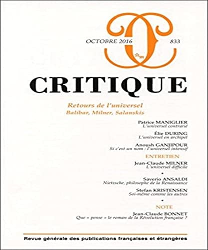 CRITIQUE 833, de Elie During | portada del libro