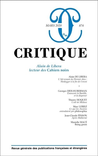 CRITIQUE 874, de Alain de Libera | portada del libro