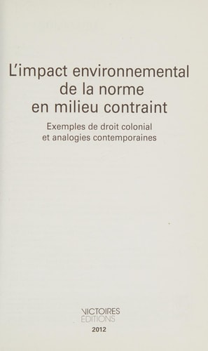 'IMPACT ENVIRONNEMENTAL DE LA NORME EN, de Eric de Mari | portada del libro