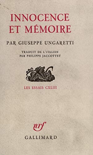 INNOCENCE ET MEMOIRE, de Ungaretti | portada del libro