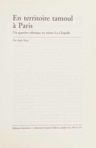 EN TERRITOIRE TAMOUL A PARIS, de Mary | portada del libro