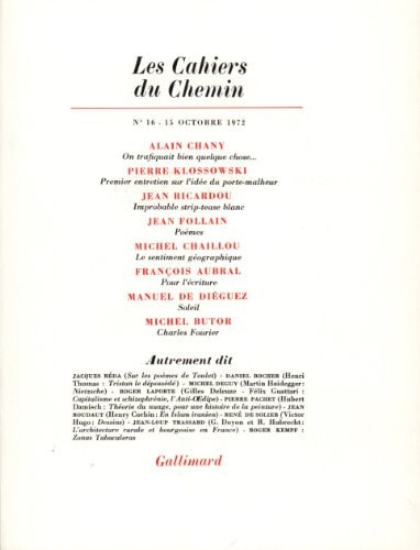 LES CAHIERS DU CHEMIN 16 15 OCTOBRE 1972, de Collectifs | portada del libro