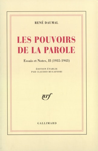 LES POUVOIRS DE LA PAROLE, de René Daumal | portada del libro
