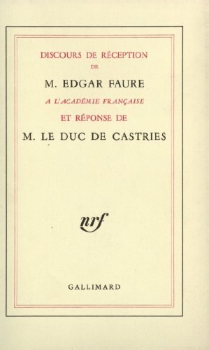 DISCOURS DE RECEPTION A L'ACADEMIE FRANCAISE ET REPONSE DE M, de Castries | portada del libro