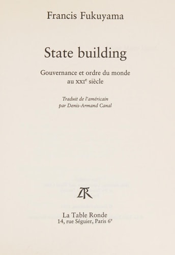STATE BUILDING, de Francis Fukuyama | portada del libro